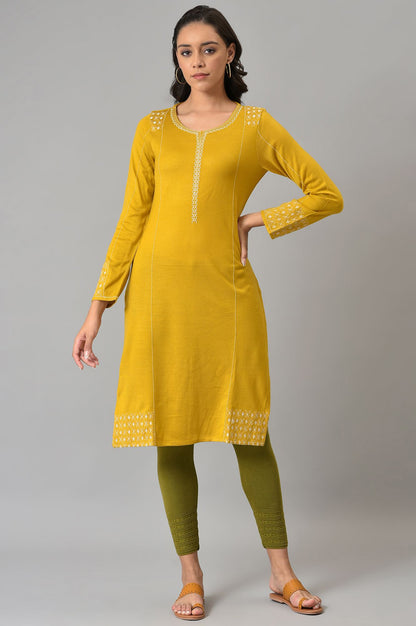 Yellow Embroidered Straight kurta