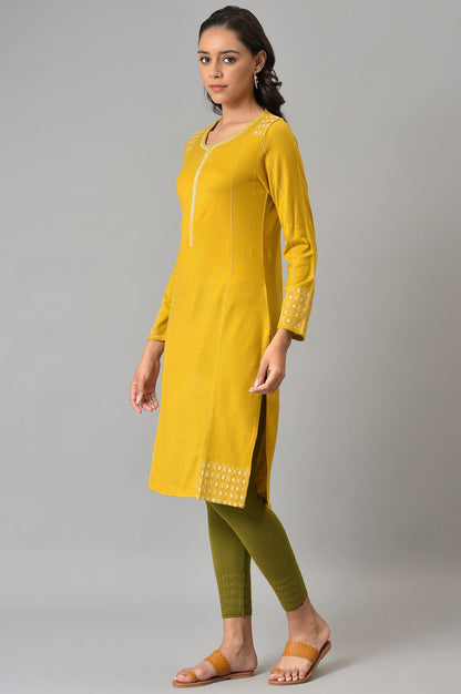 Yellow Embroidered Straight kurta