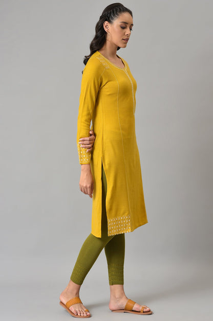 Yellow Embroidered Straight kurta