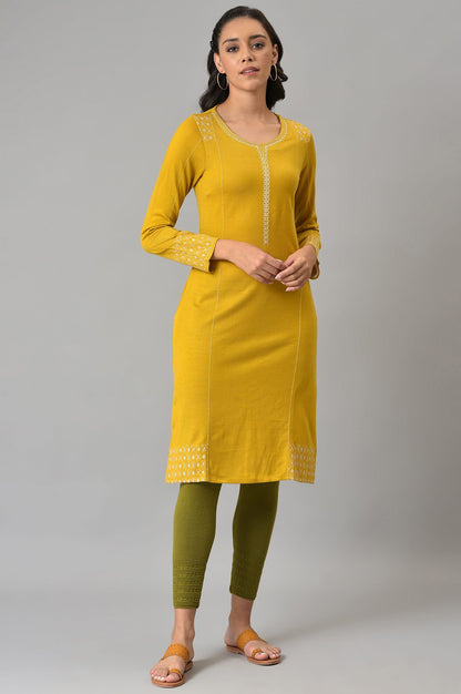 Yellow Embroidered Straight kurta