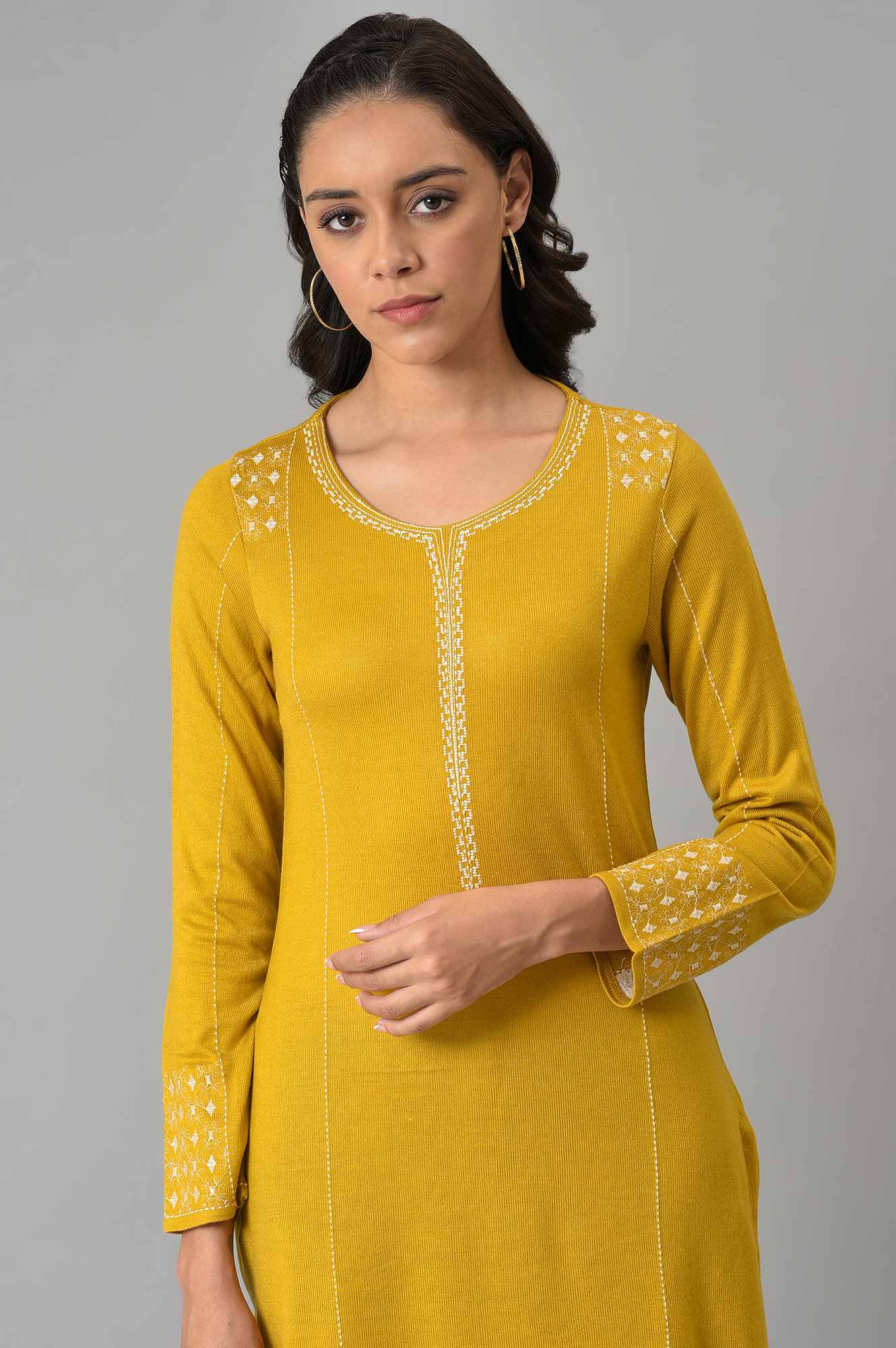 Yellow Embroidered Straight kurta