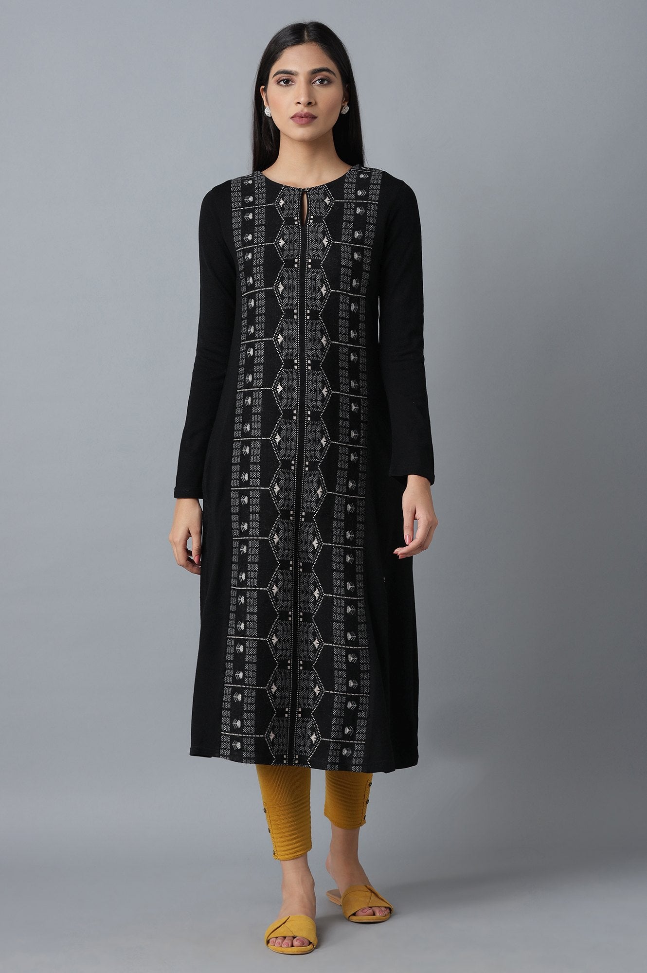 Black A-line Winter kurta