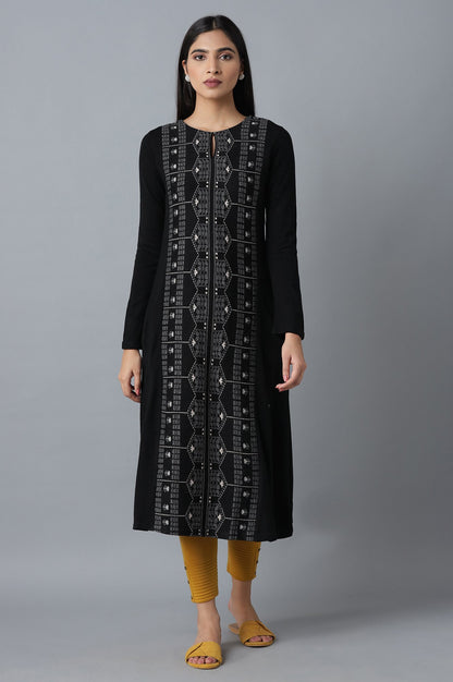 Black A-line Winter kurta