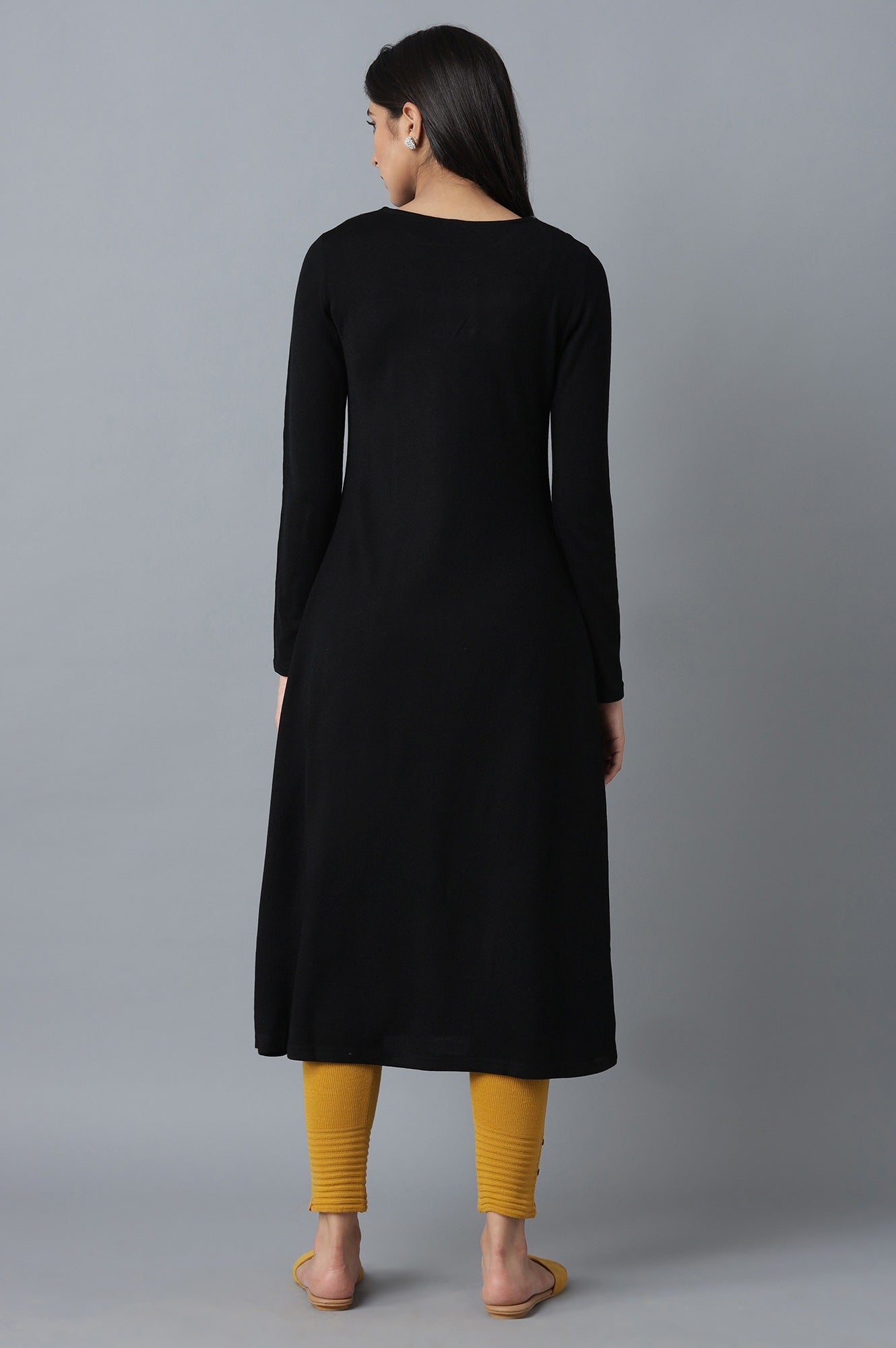 Black A-line Winter kurta