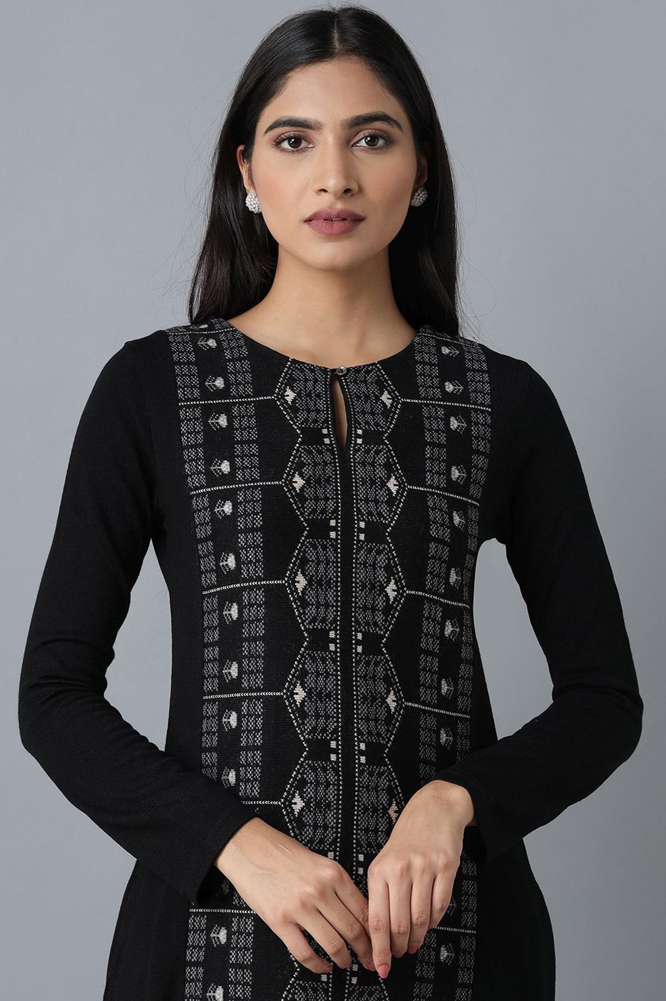 Black A-line Winter kurta