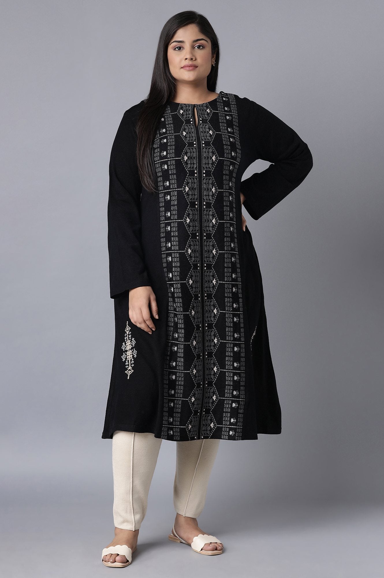 Black A-line Winter kurta