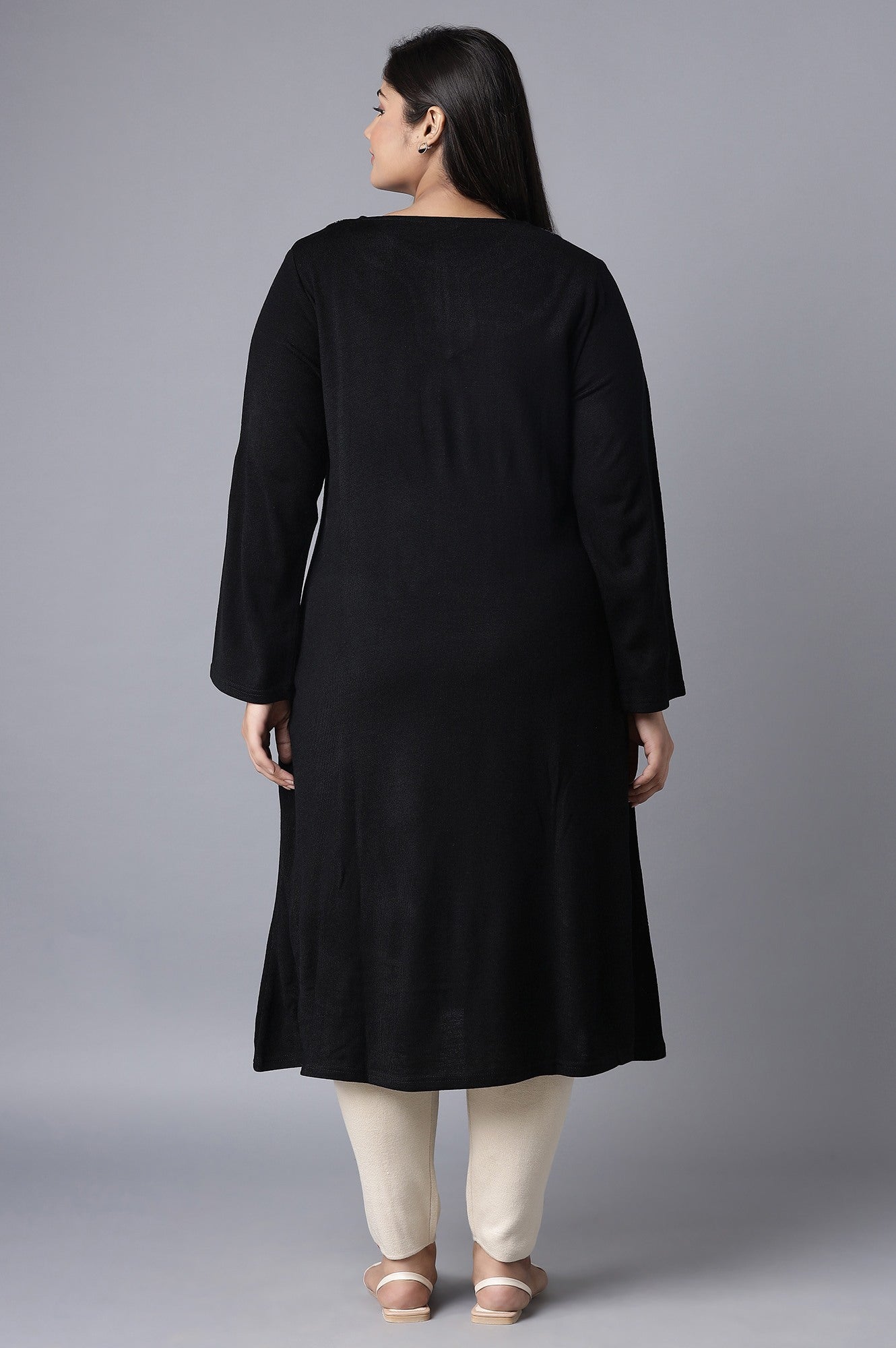 Black A-line Winter kurta