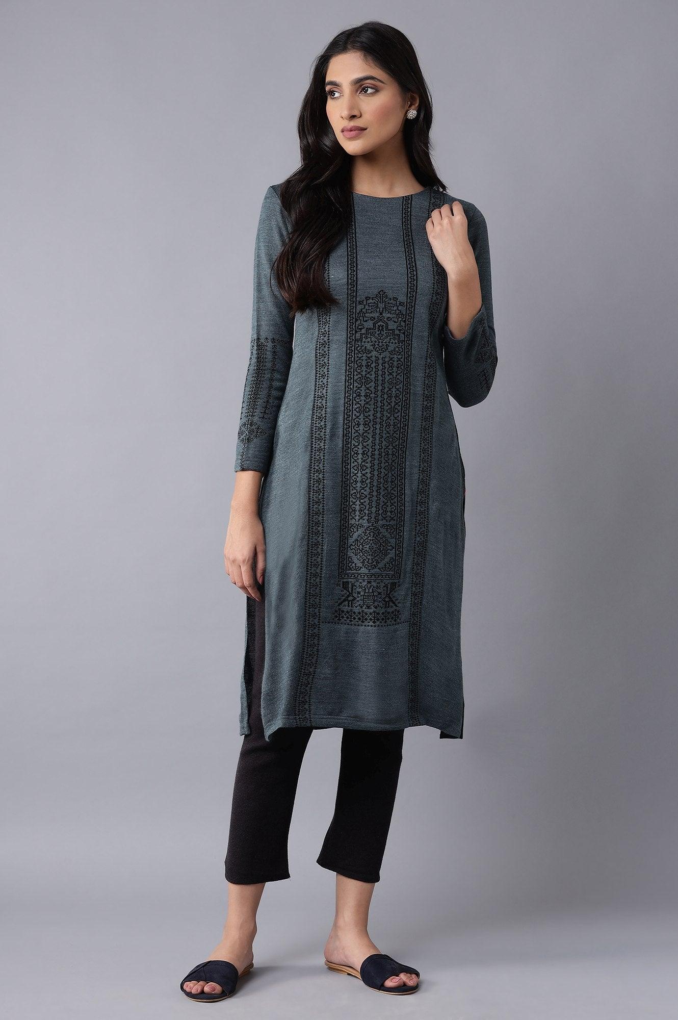 Dark Blue Winter kurta - wforwoman