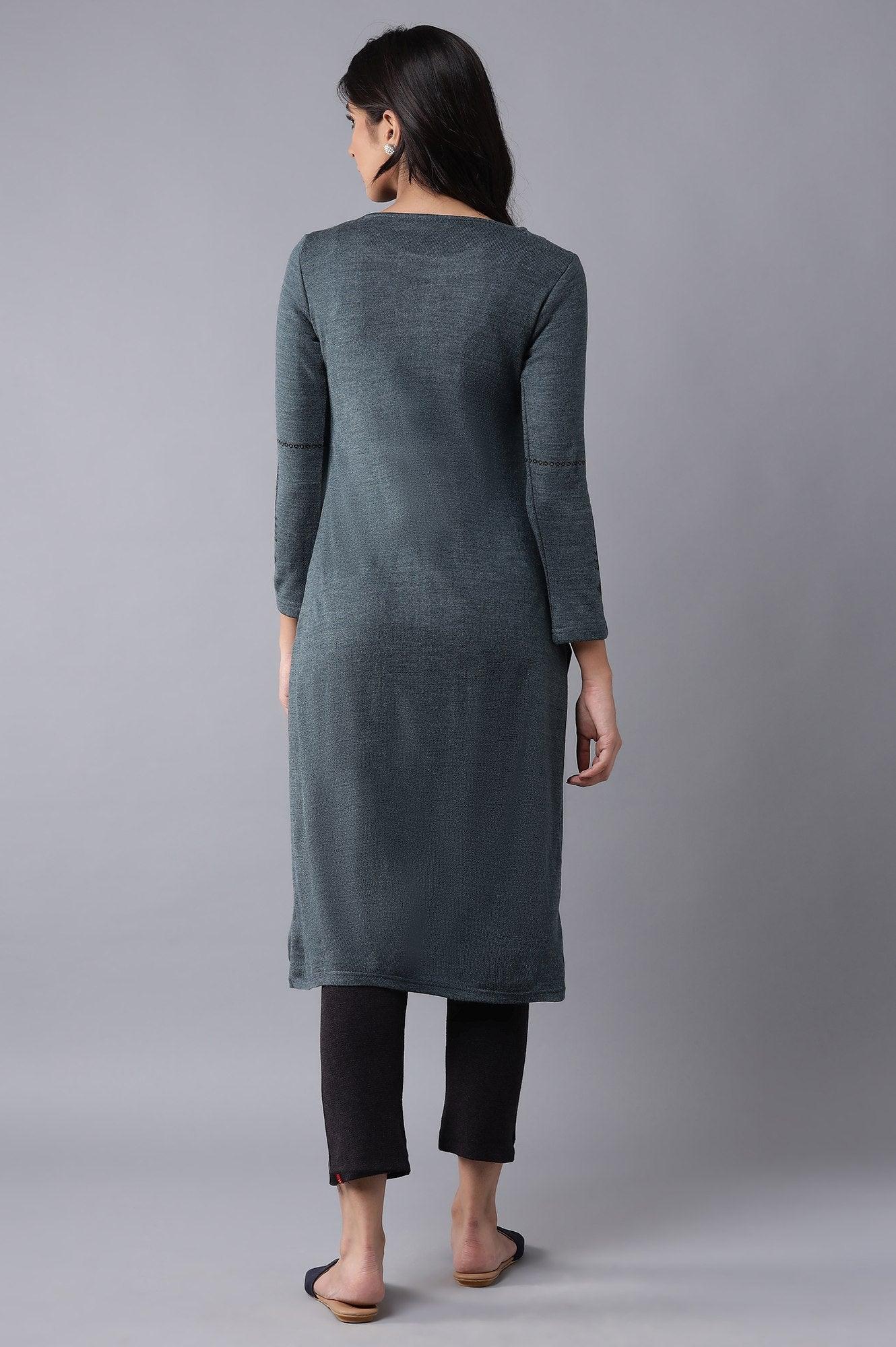 Dark Blue Winter kurta - wforwoman