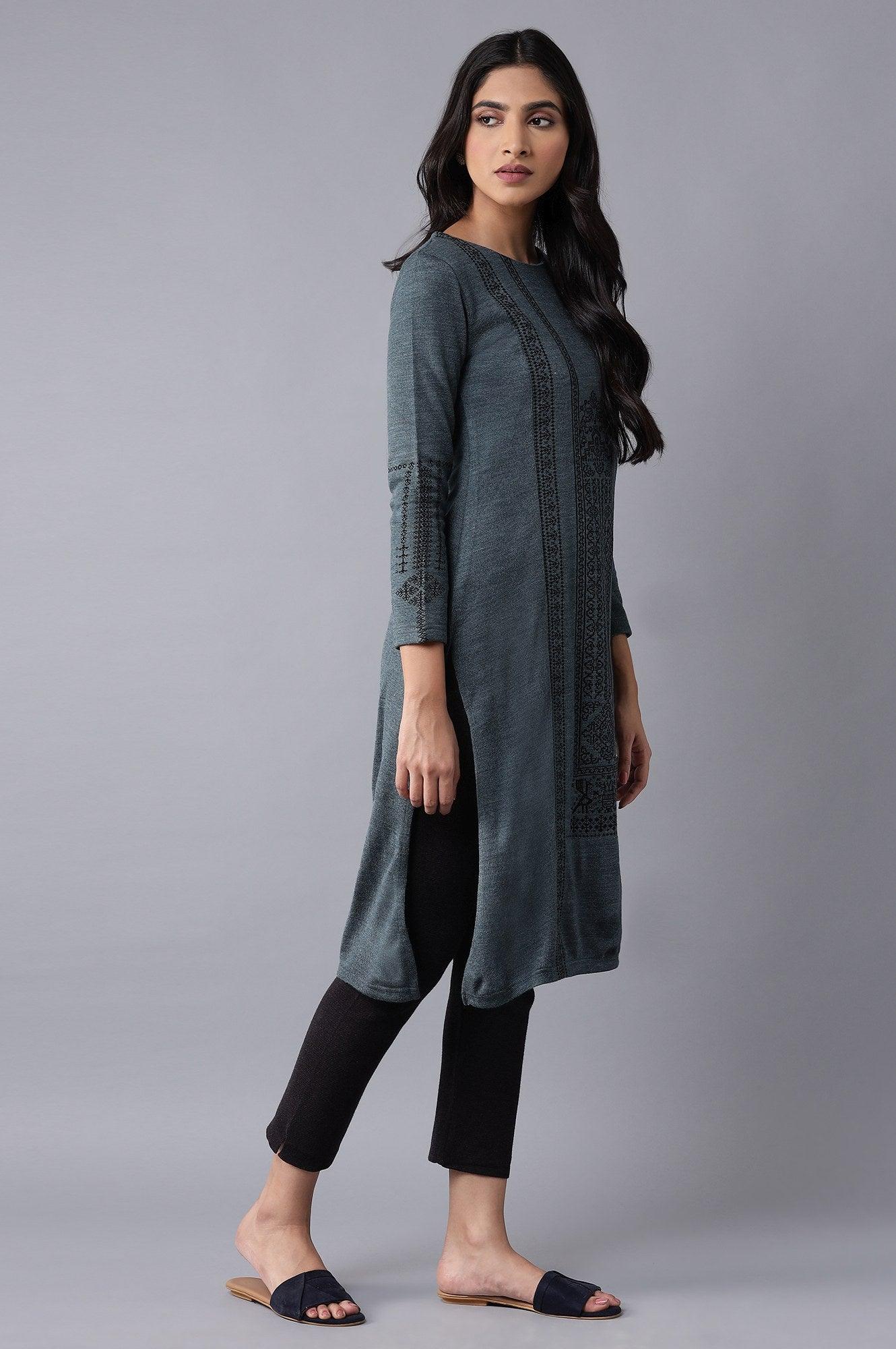 Dark Blue Winter kurta - wforwoman