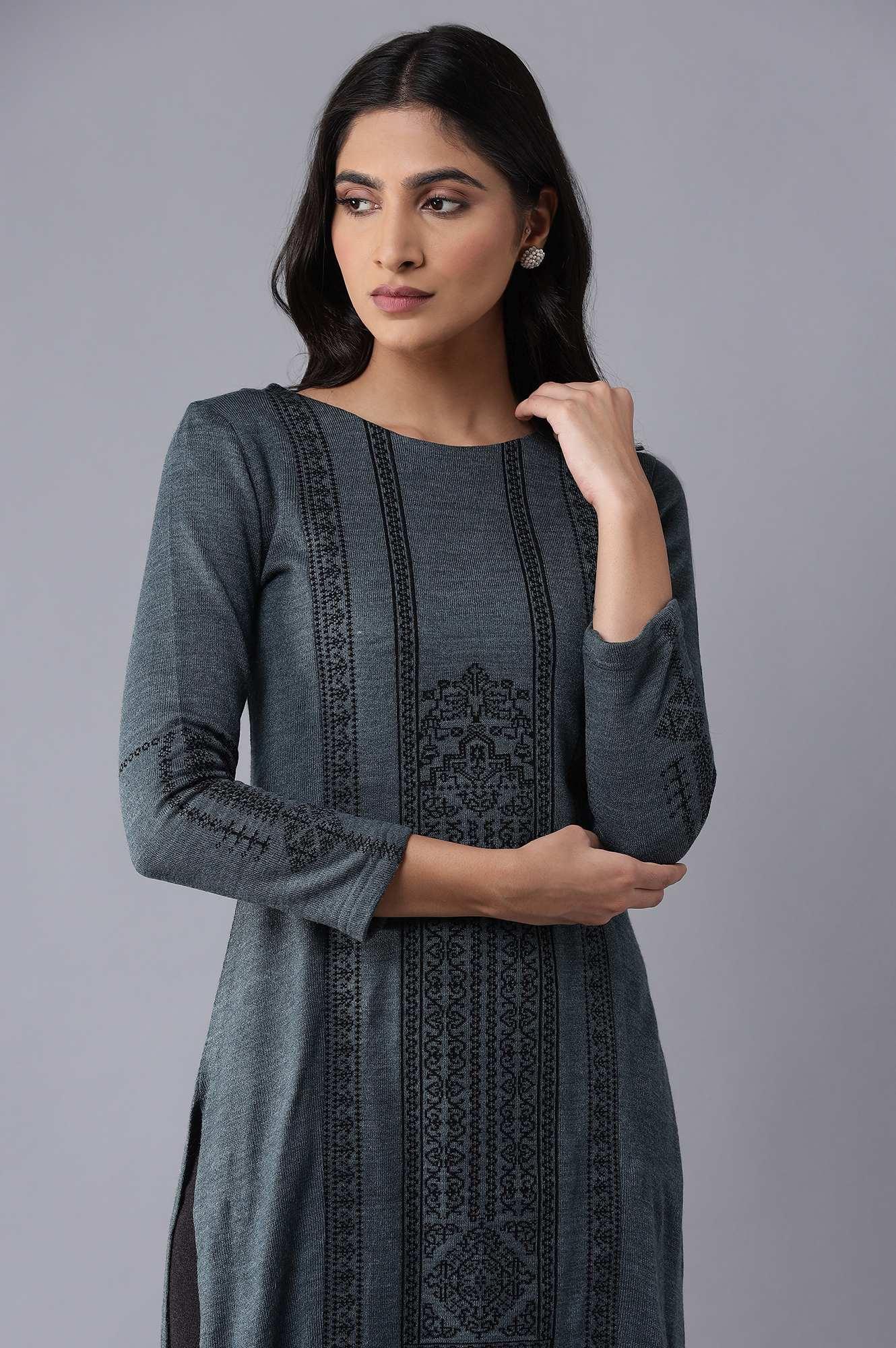 Dark Blue Winter kurta - wforwoman