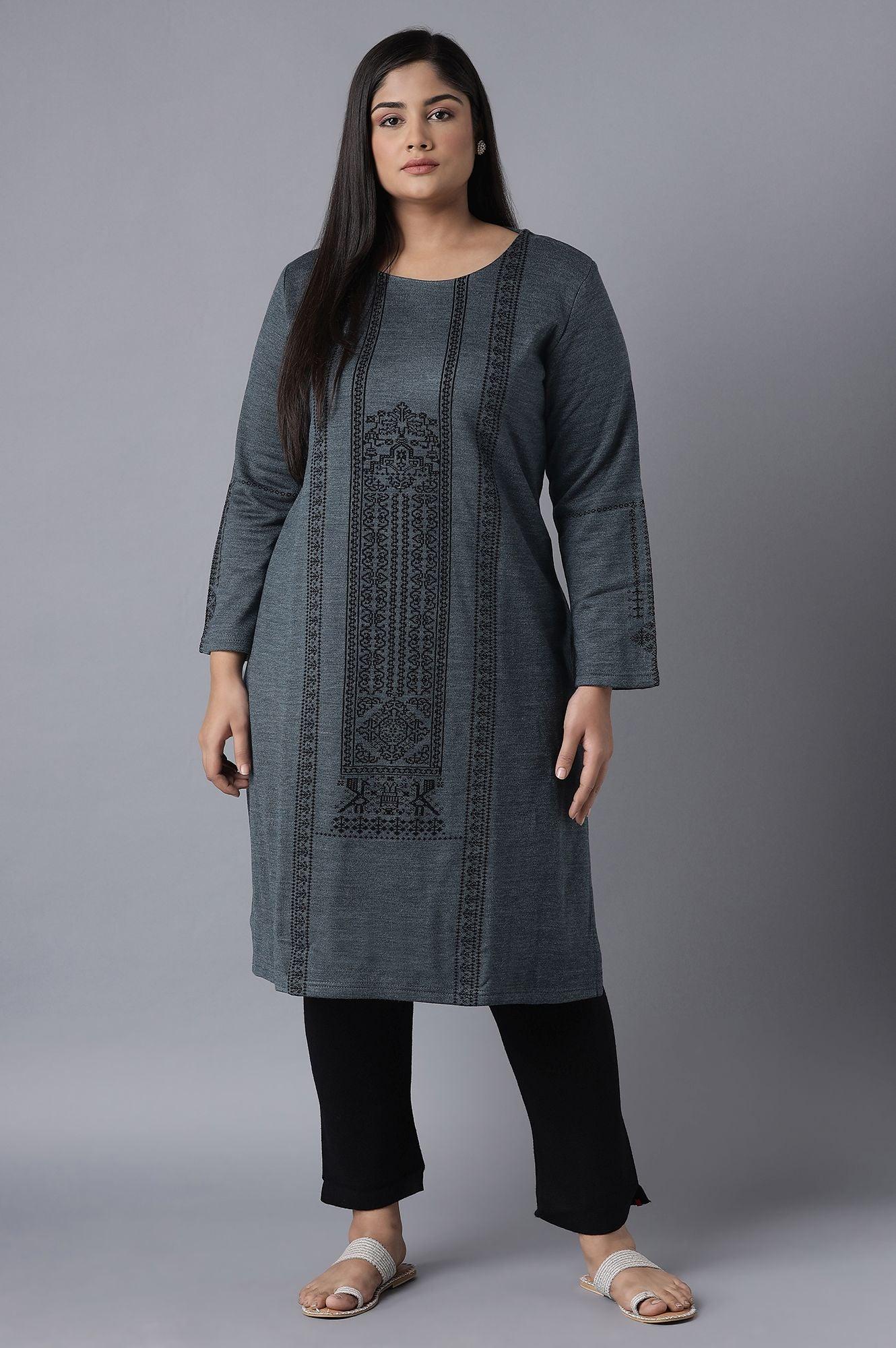 Dark Blue Winter kurta - wforwoman