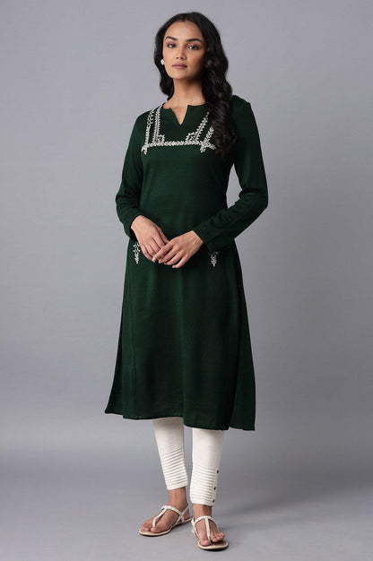 Dark Green A-line Winter kurta - wforwoman