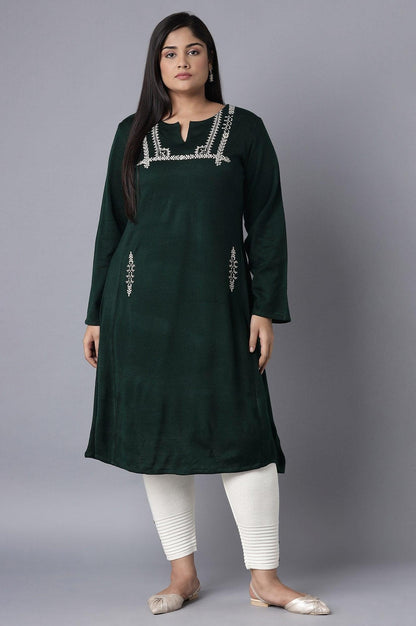 Dark Green A-line Winter kurta - wforwoman