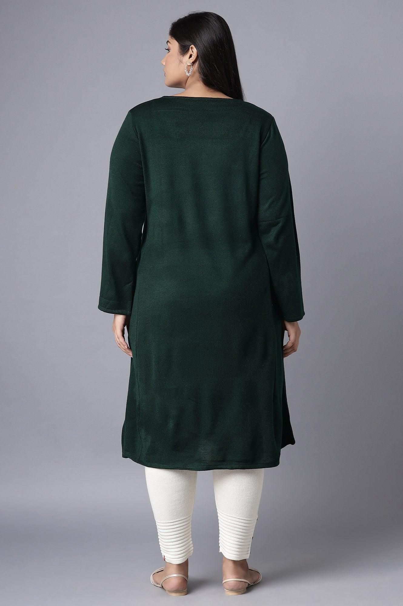 Dark Green A-line Winter kurta - wforwoman