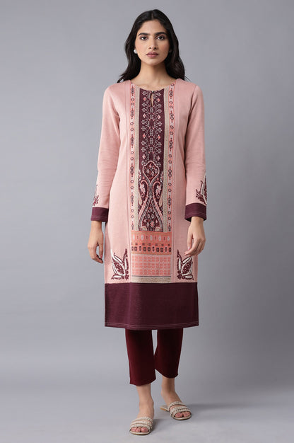 Pink Embroidered Winter kurta