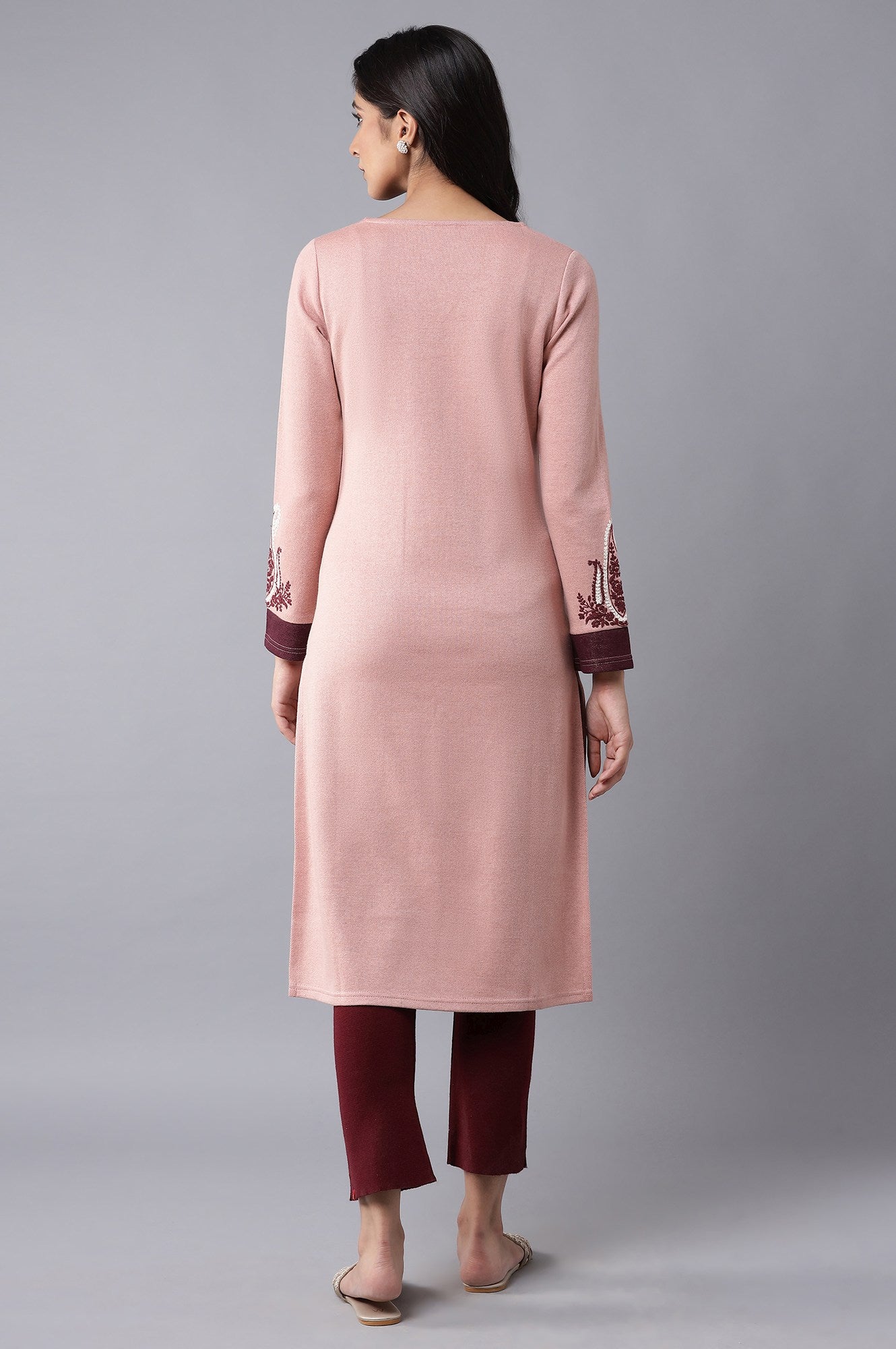 Pink Embroidered Winter kurta