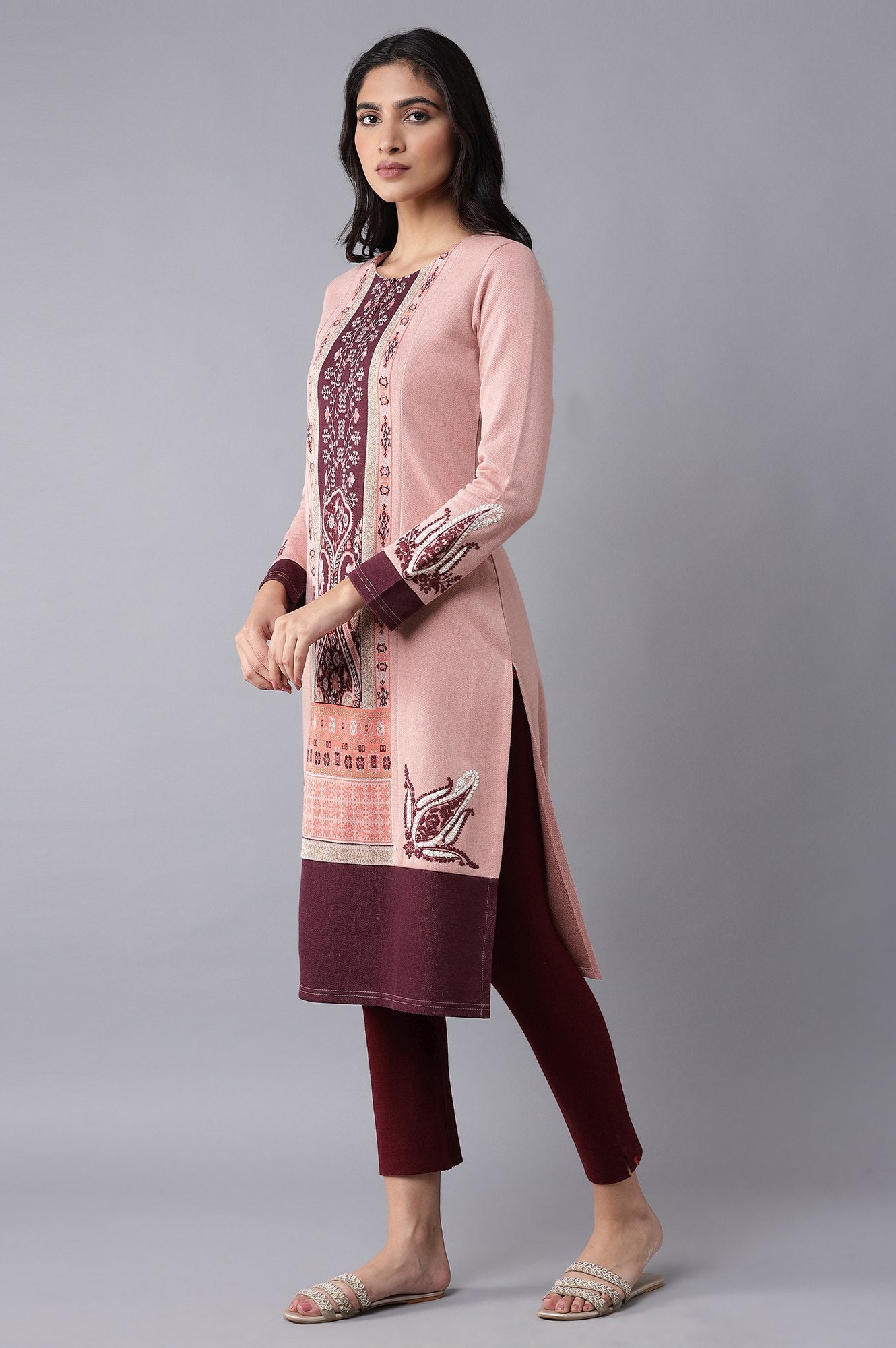 Pink Embroidered Winter kurta