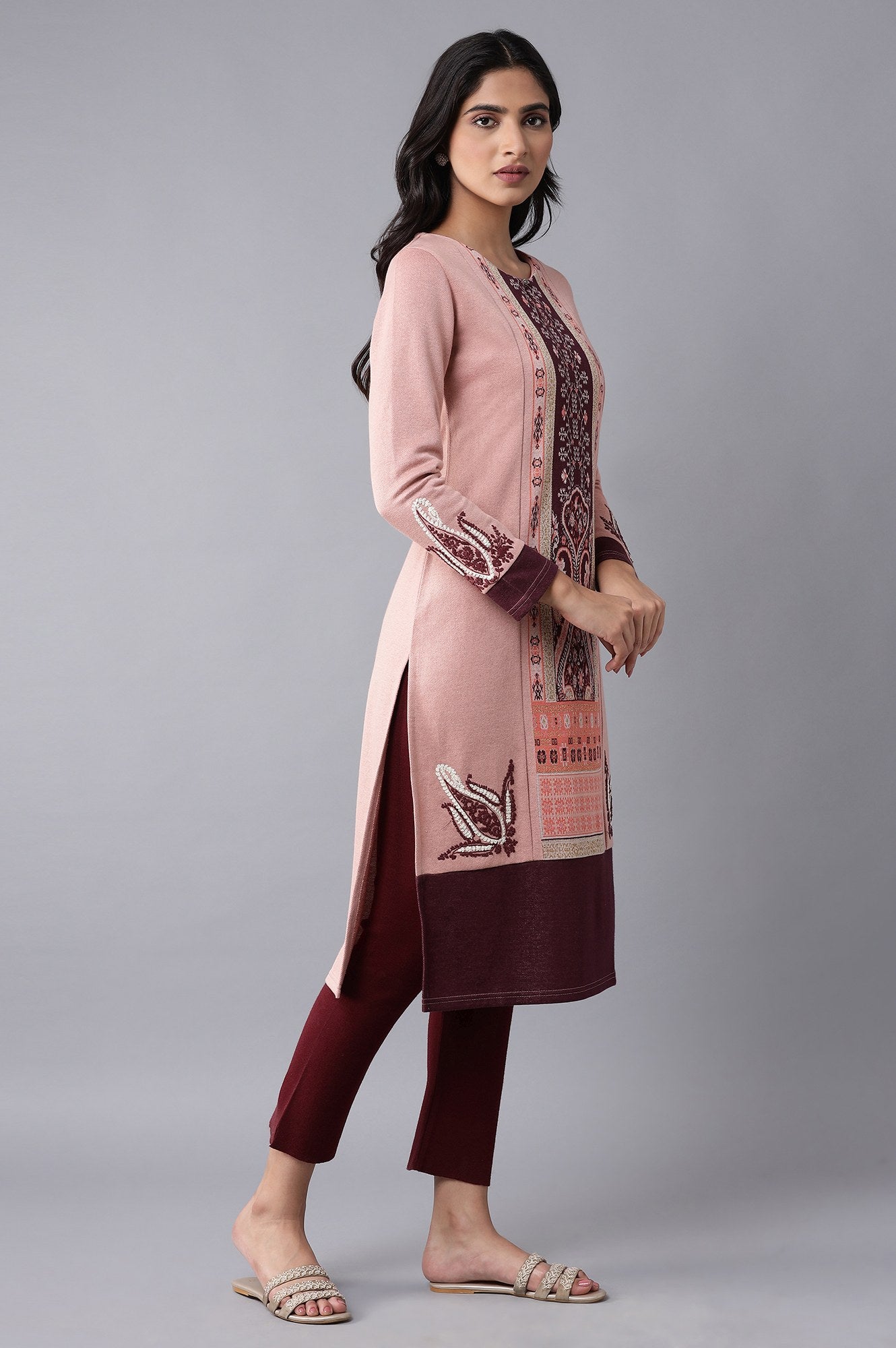 Pink Embroidered Winter kurta