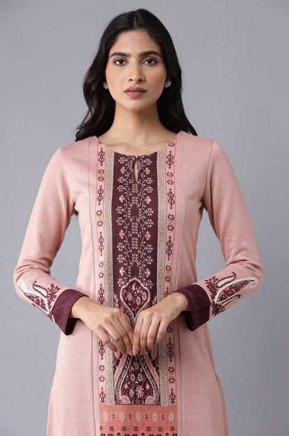 Pink Embroidered Winter kurta