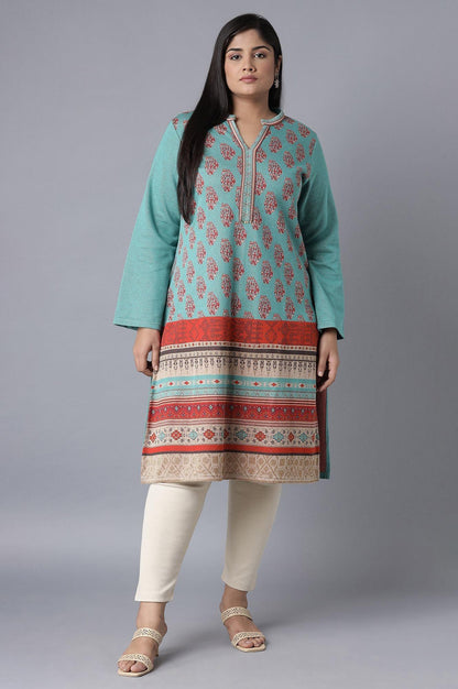 Dark Green Winter Jacquard kurta - wforwoman