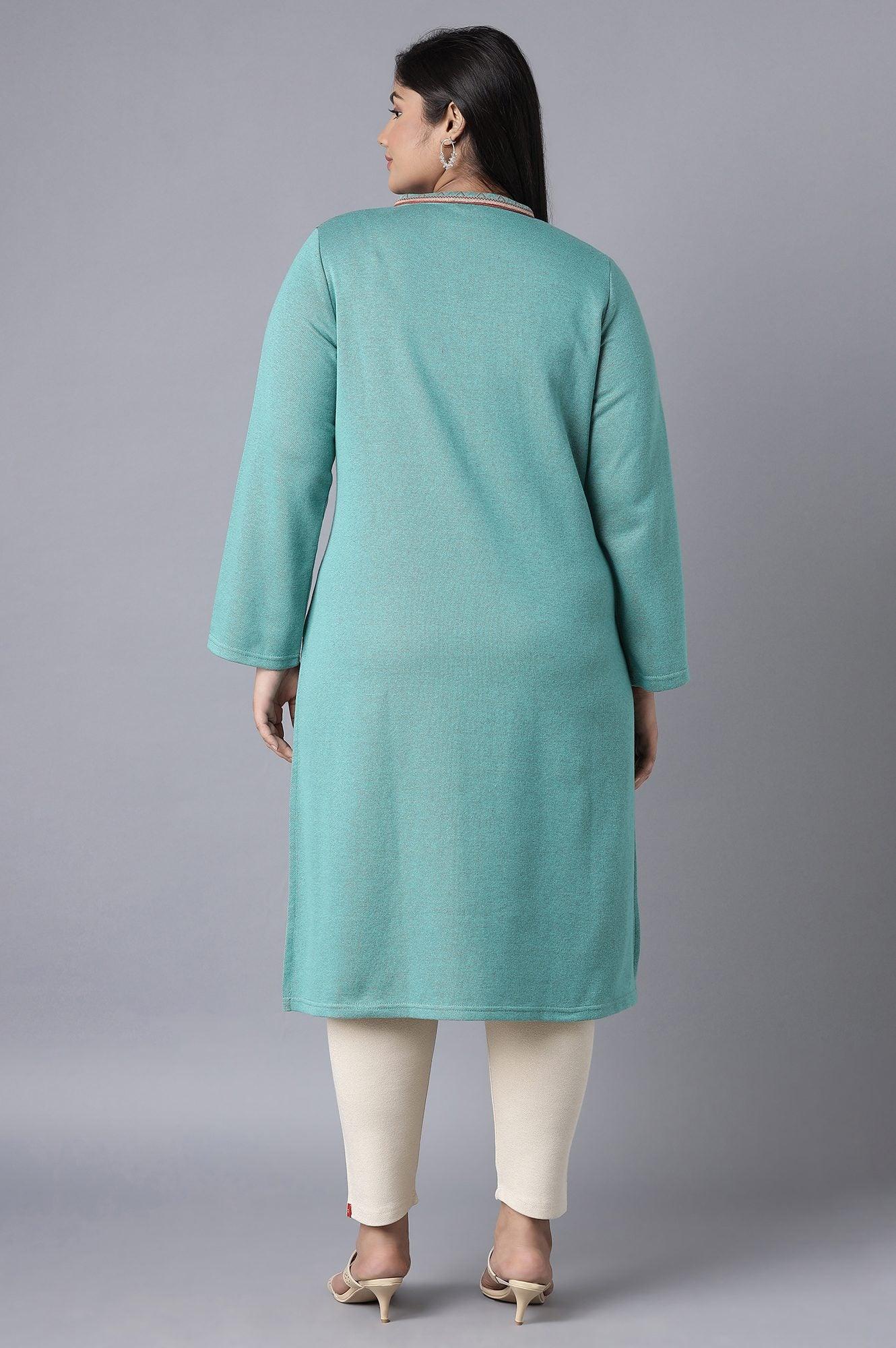 Dark Green Winter Jacquard kurta - wforwoman