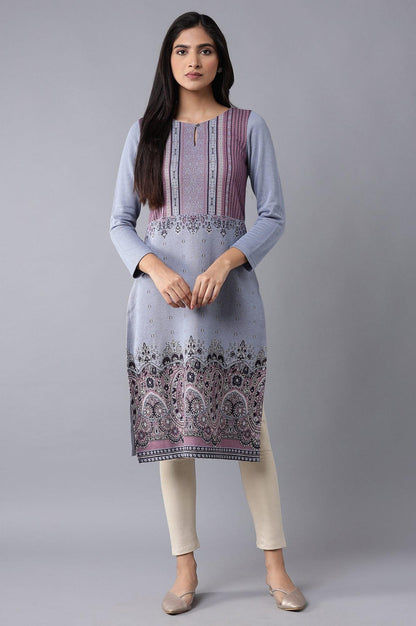 Light Blue Winter Jacquard kurta - wforwoman