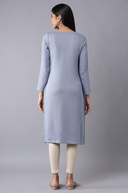 Light Blue Winter Jacquard kurta - wforwoman