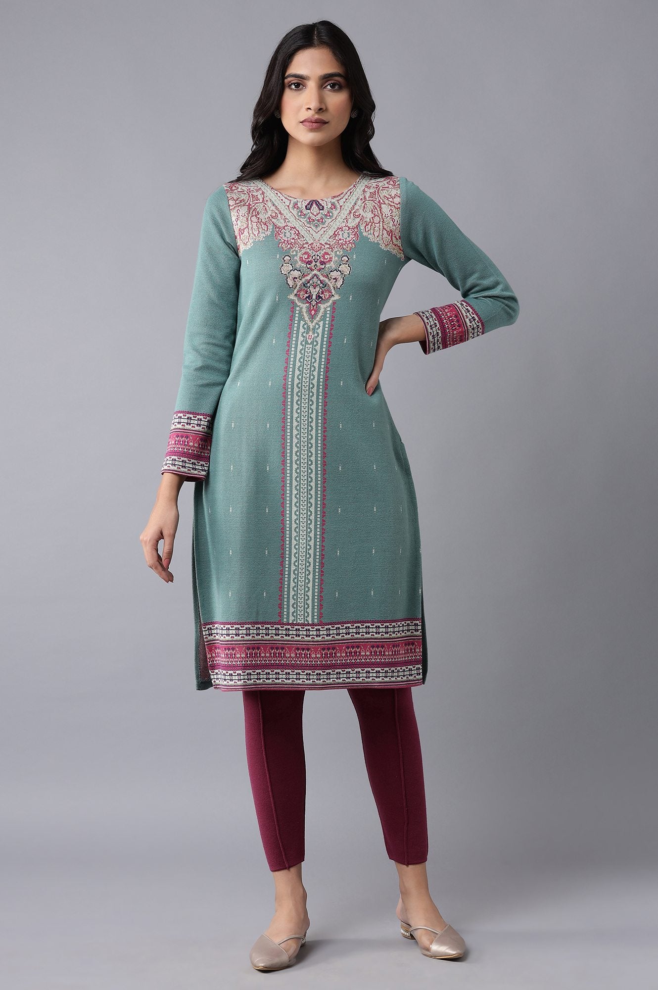 Teal Winter Jacquard kurta