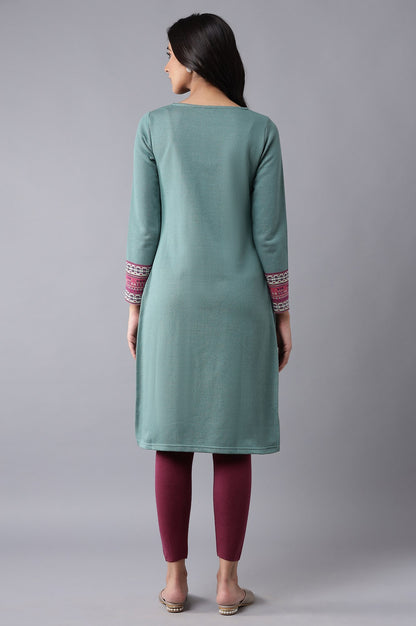 Teal Winter Jacquard kurta