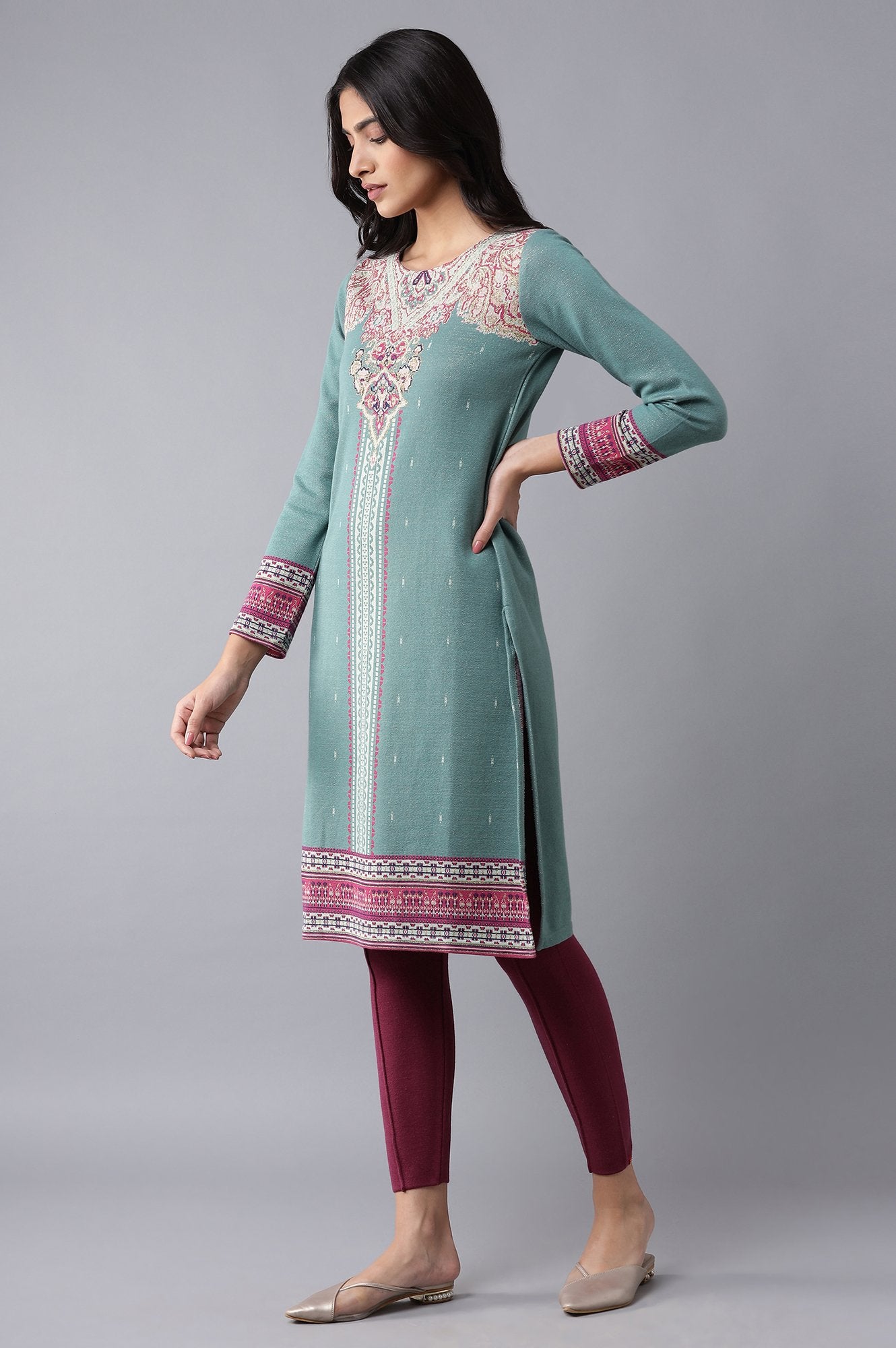 Teal Winter Jacquard kurta