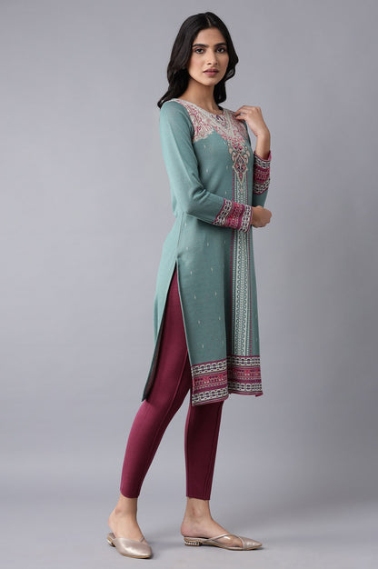 Teal Winter Jacquard kurta