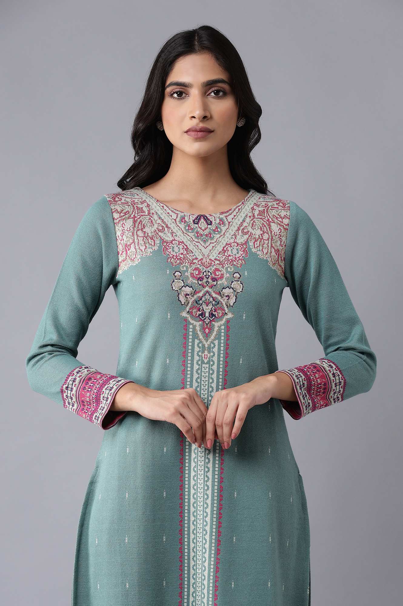 Teal Winter Jacquard kurta