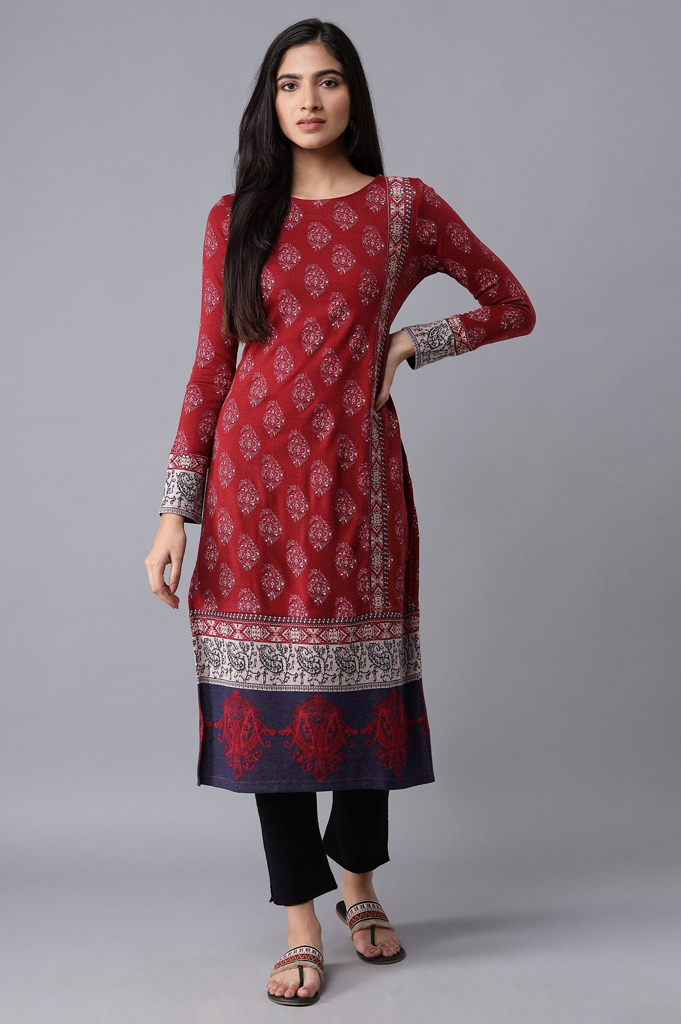 Red Printed Winter kurta