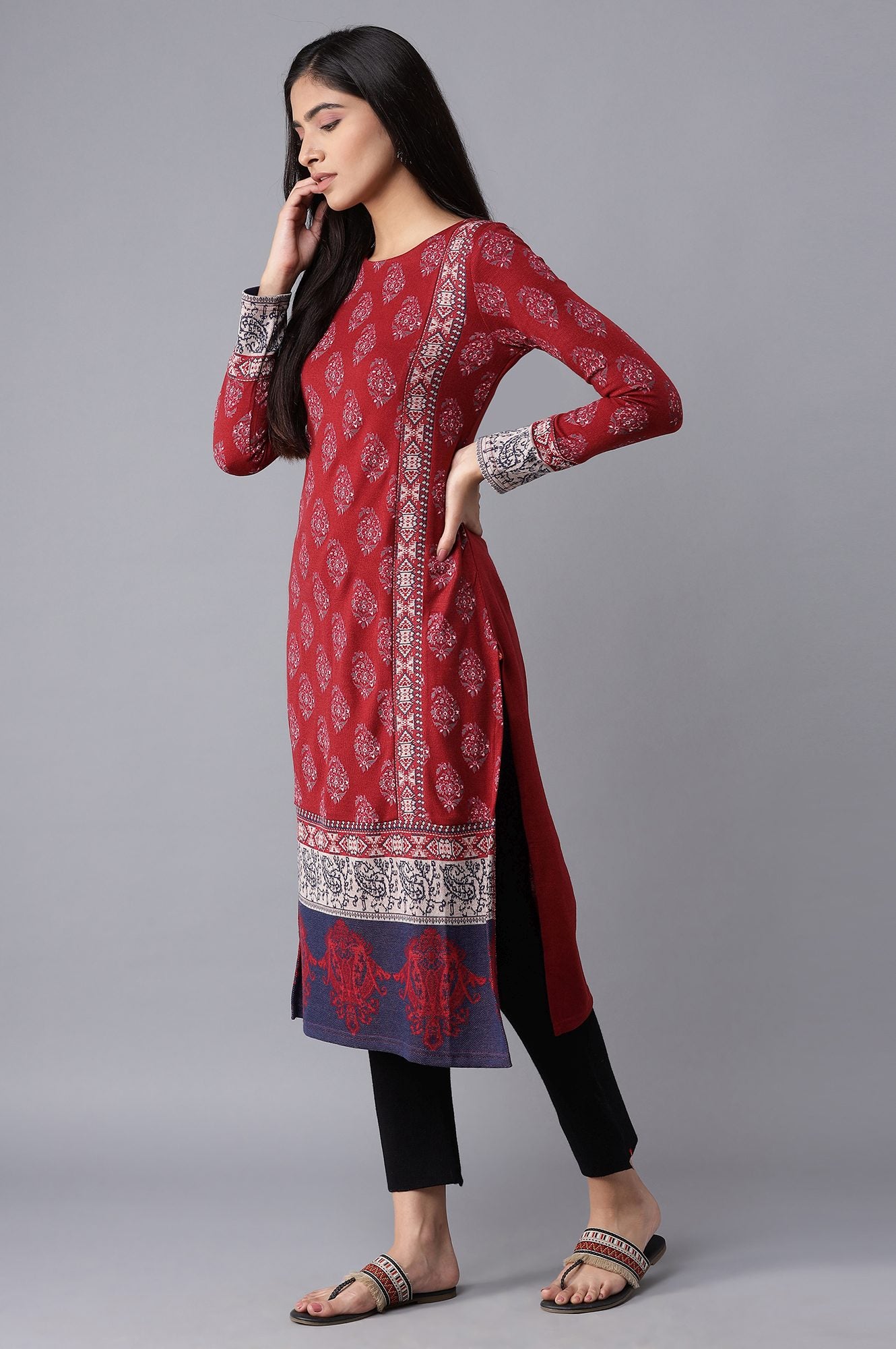 Red Printed Winter kurta