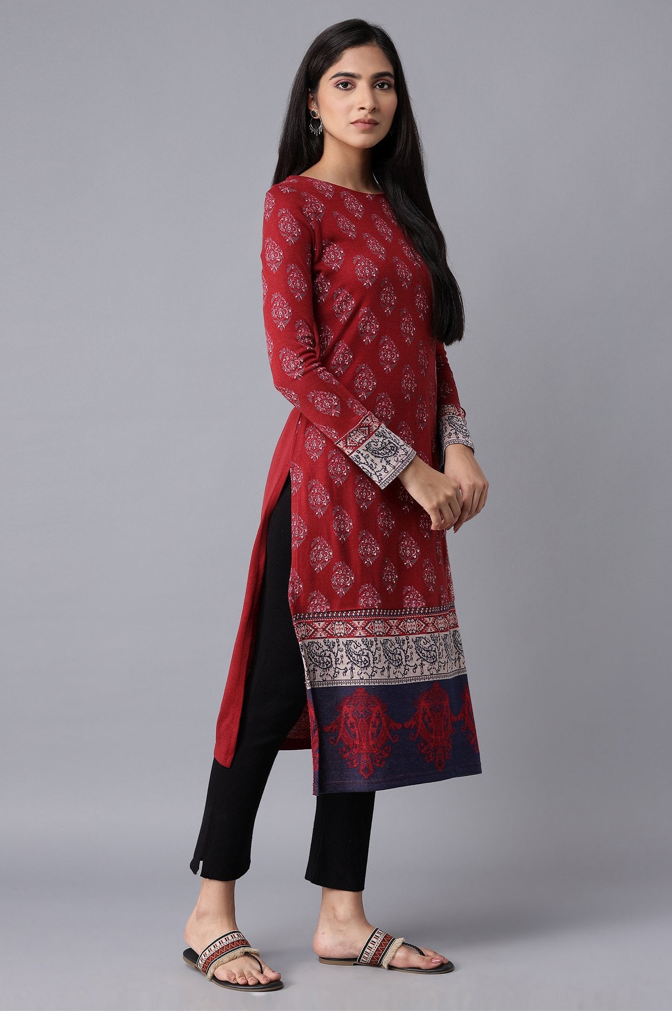 Red Printed Winter kurta