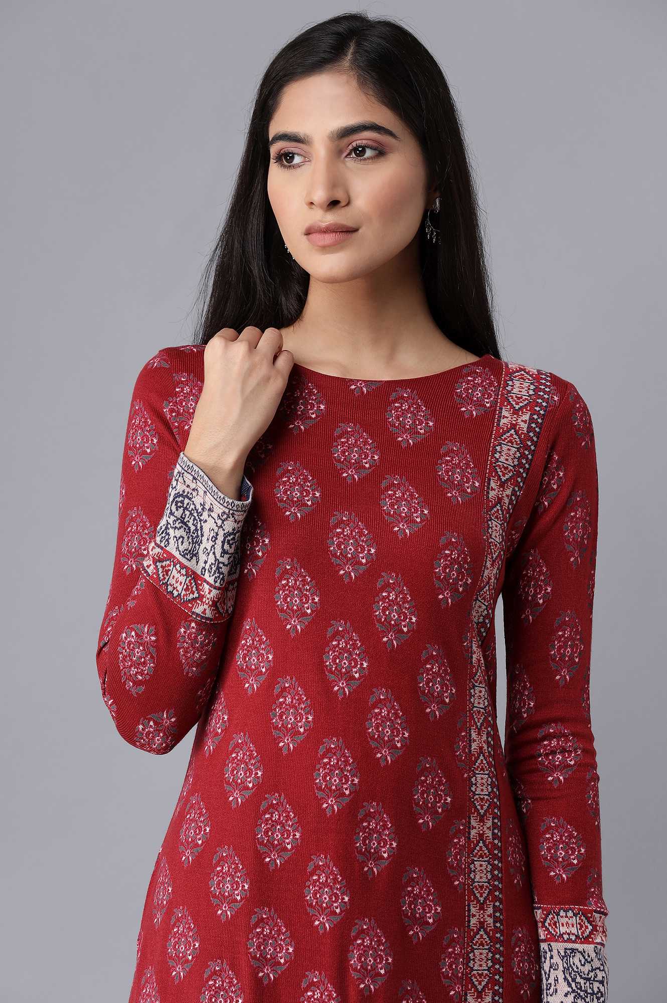 Red Printed Winter kurta