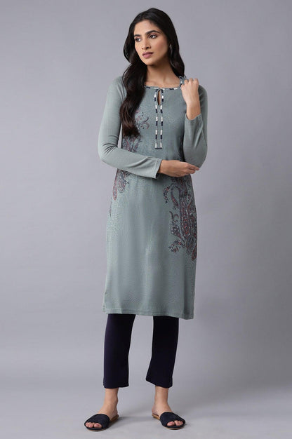 Light Blue Embroidered A-line kurta - wforwoman