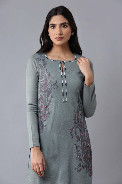 Light Blue Embroidered A-line kurta - wforwoman