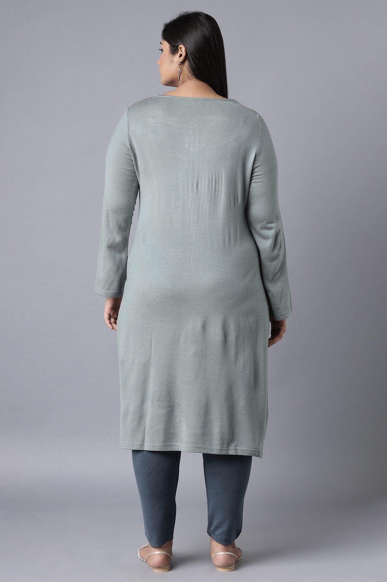 Light Blue Embroidered A-line kurta - wforwoman