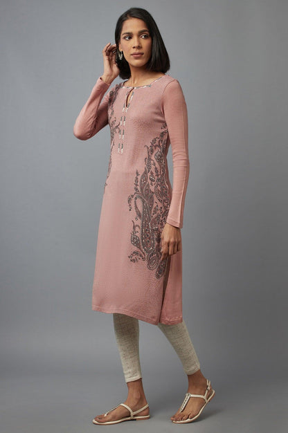 Pink Embroidered A-line kurta - wforwoman