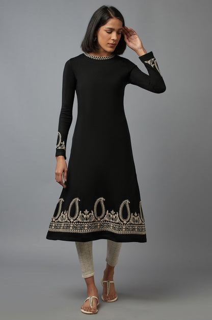 Black Jacquard Flared kurta