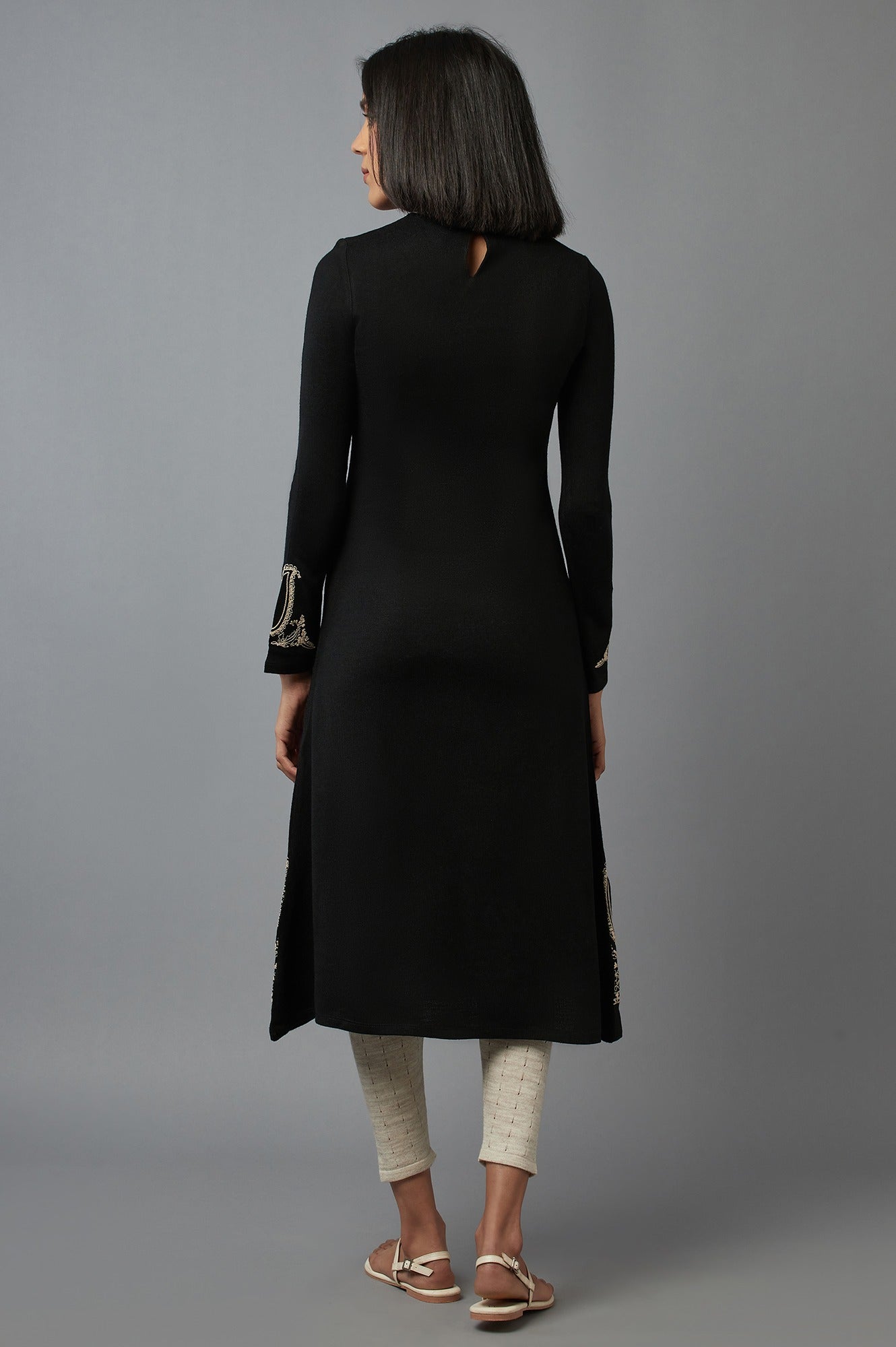 Black Jacquard Flared kurta