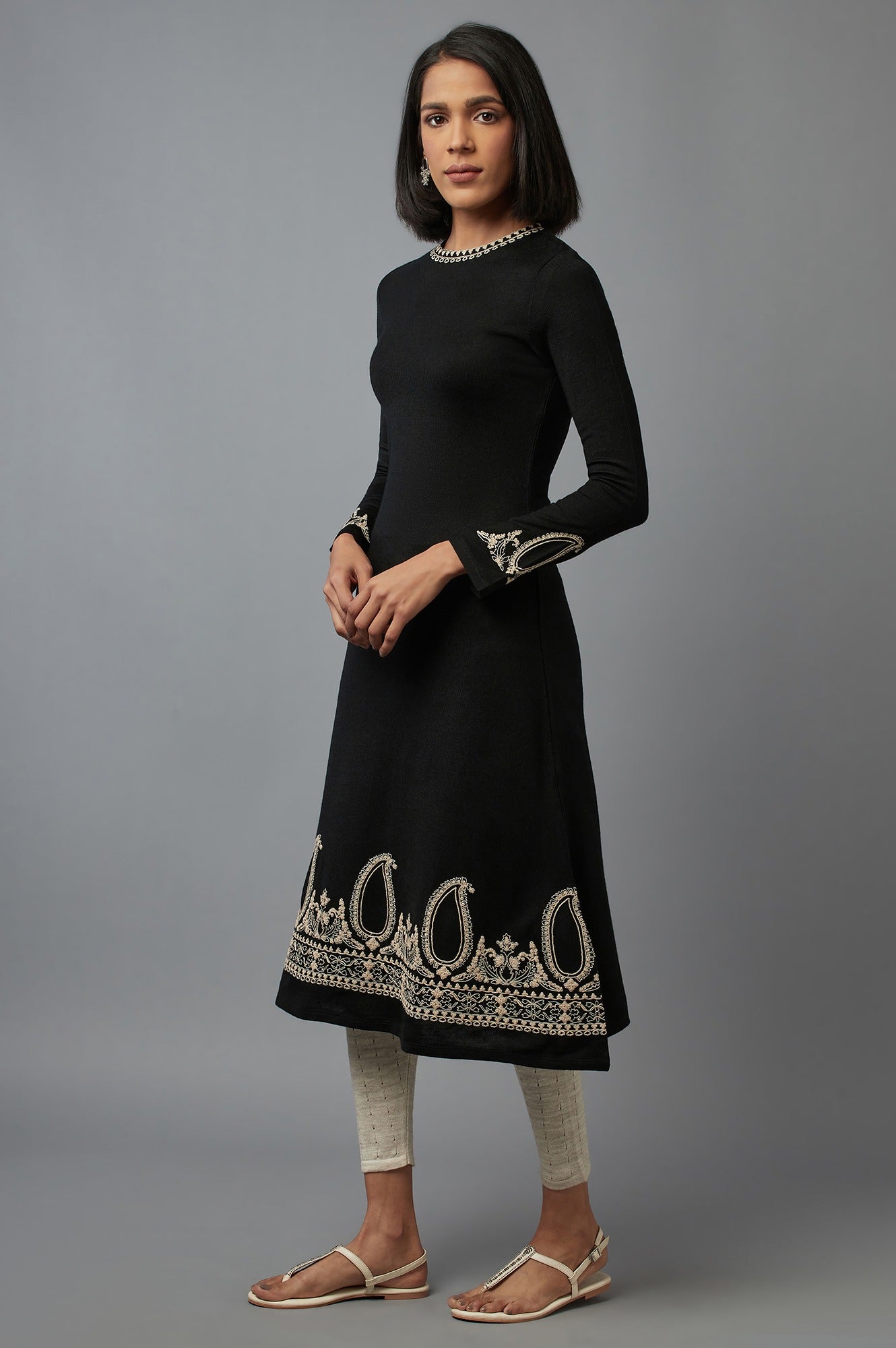 Black Jacquard Flared kurta