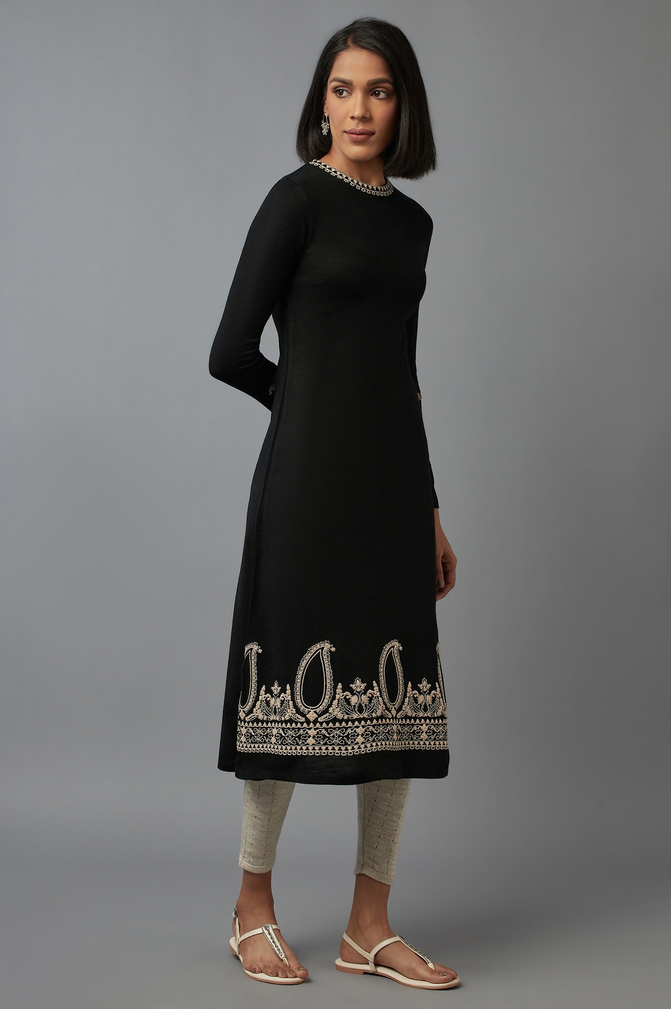 Black Jacquard Flared kurta