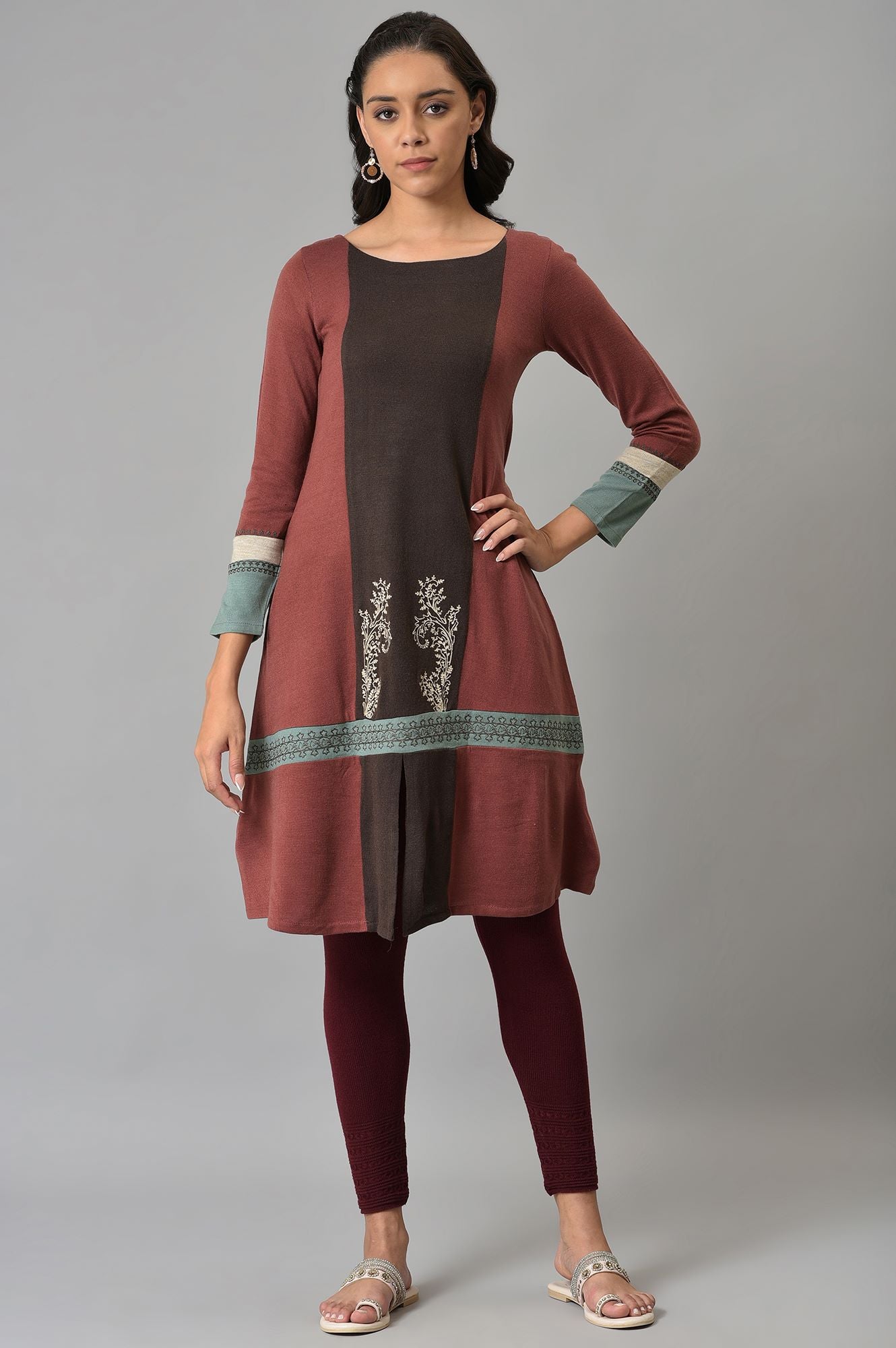 Red Colour Block kurta