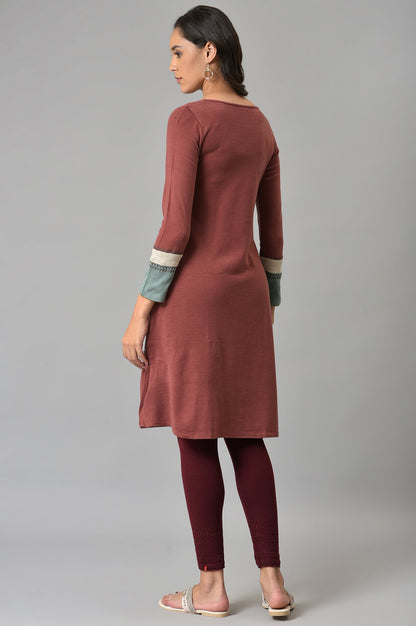 Red Colour Block kurta