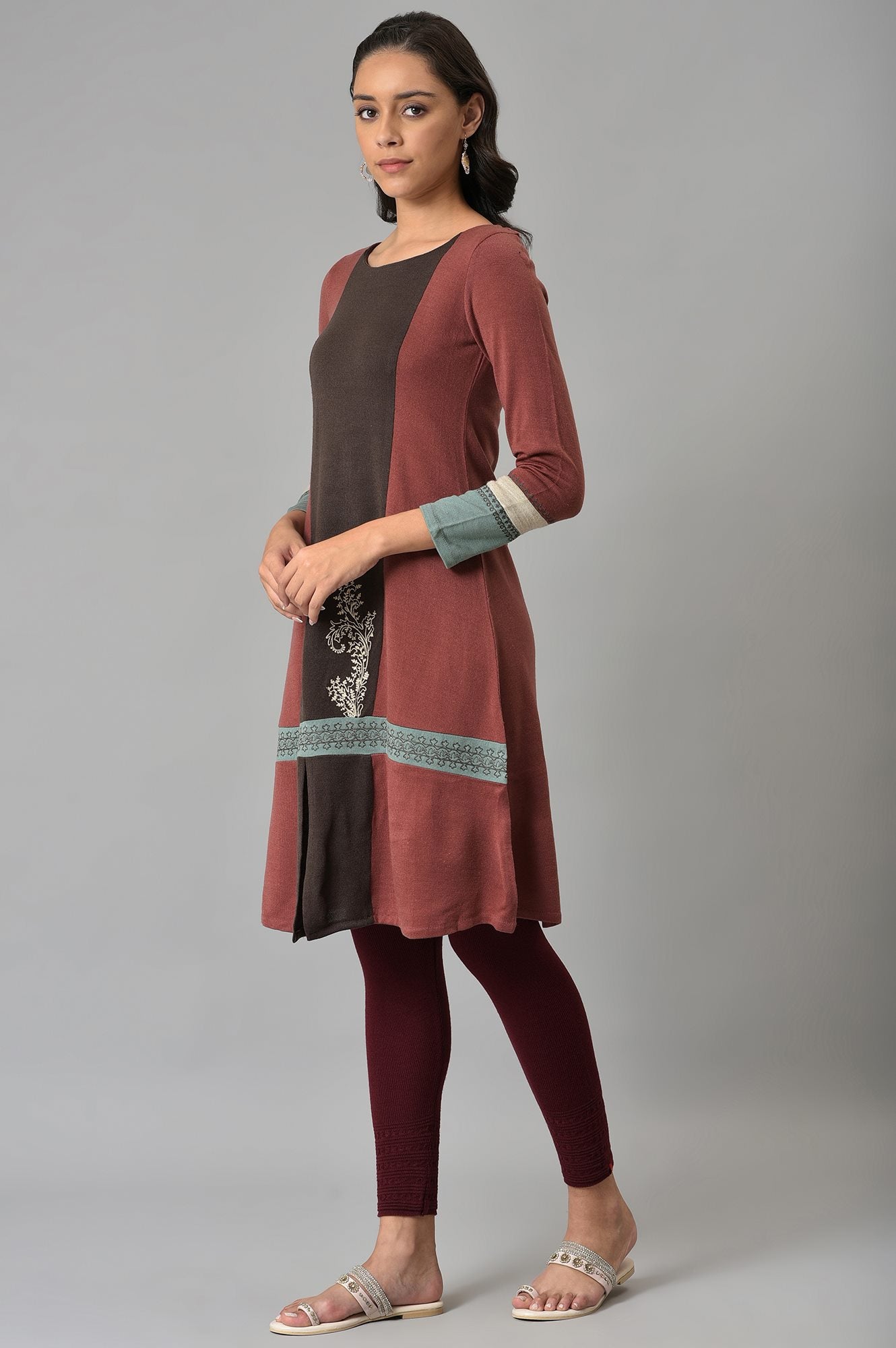 Red Colour Block kurta