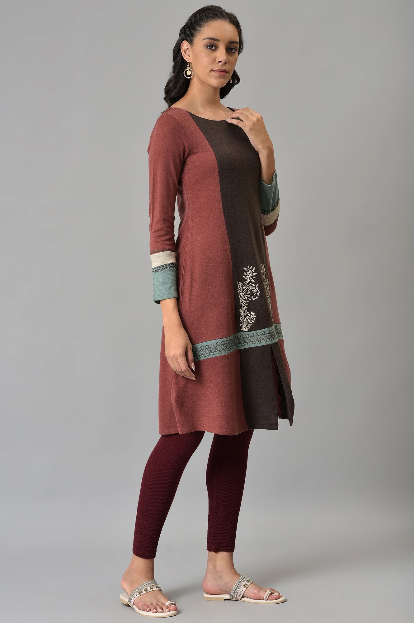 Red Colour Block kurta