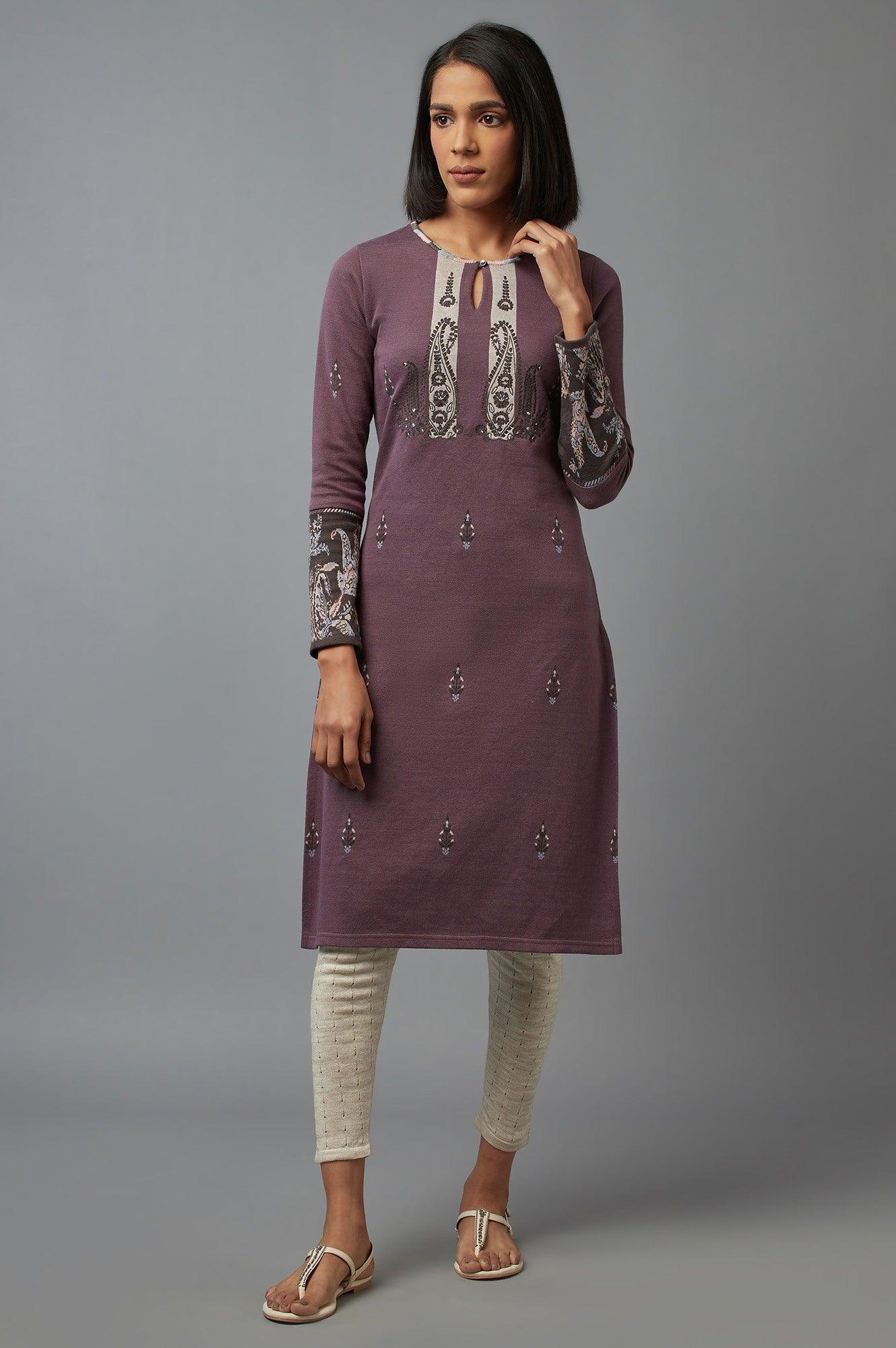 Purple Paisley Winter kurta - wforwoman